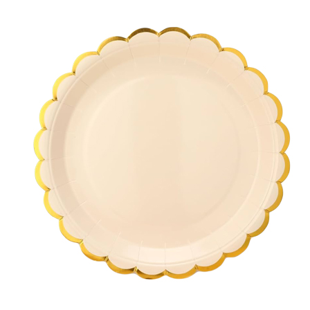 Gold Scalloped Cream 7inches Dessert Paper Plate 16pcs